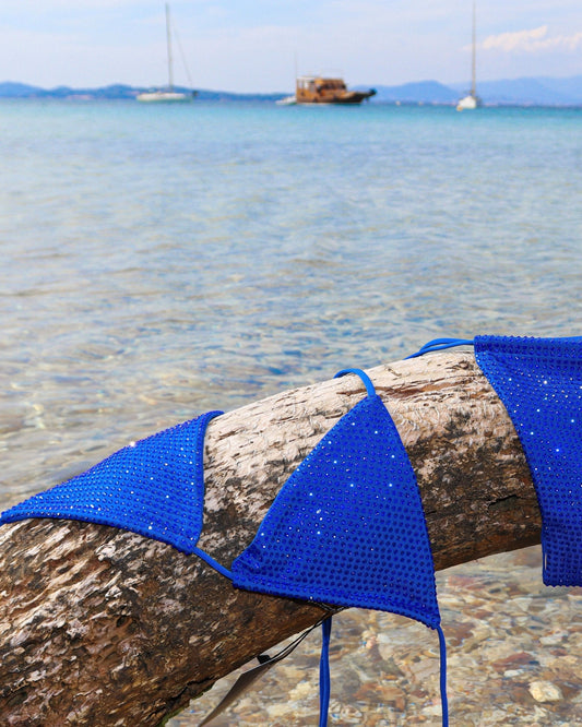 Capri Blue Diamante Bikini Top - By Opulence