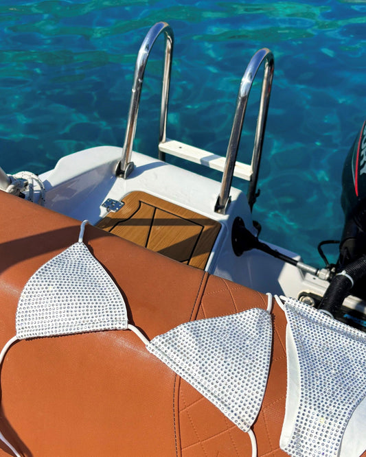 Mykonos White Diamante Bikini Top - By Opulence