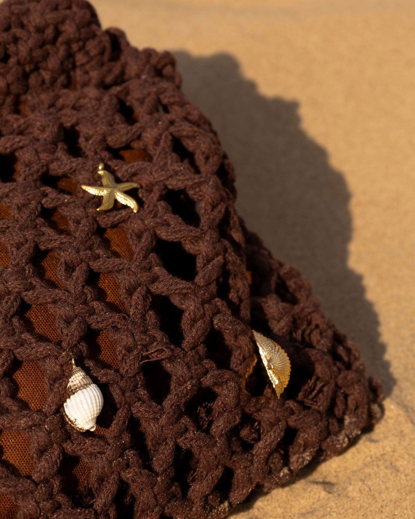 Brown Crochet Shell Bag
