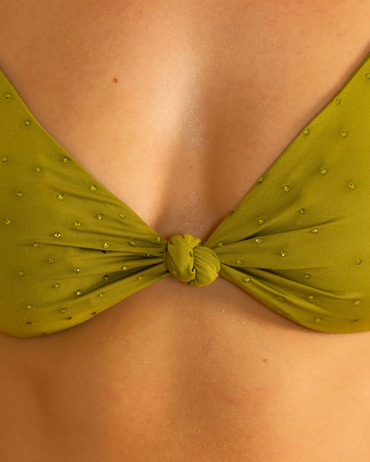 Olive Green knot Diamante Bikini By Opulence