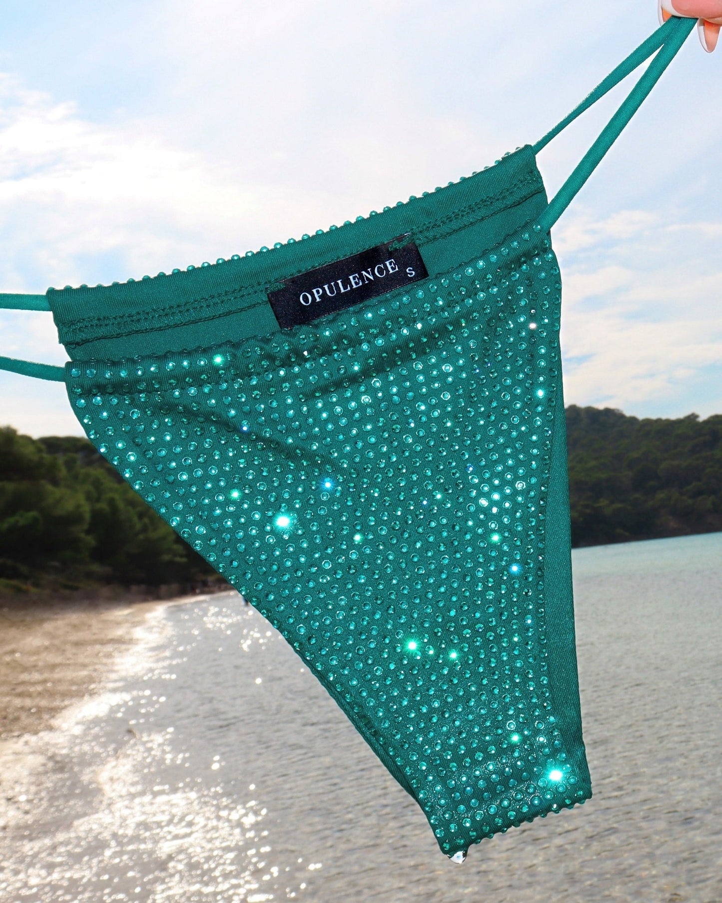 Palm Green Diamante Bikini Bottoms - By Opulence