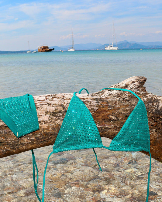 Palm Green Diamante Bikini Top - By Opulence